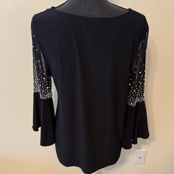 MSK Black Blouse with Beaded Sleeves - Picture 4 of 4
